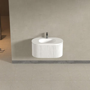 Kensington White Wall Mounted Oval Basin Fluted Bathroom Vanity With Side Cabinets Unit 900mm
