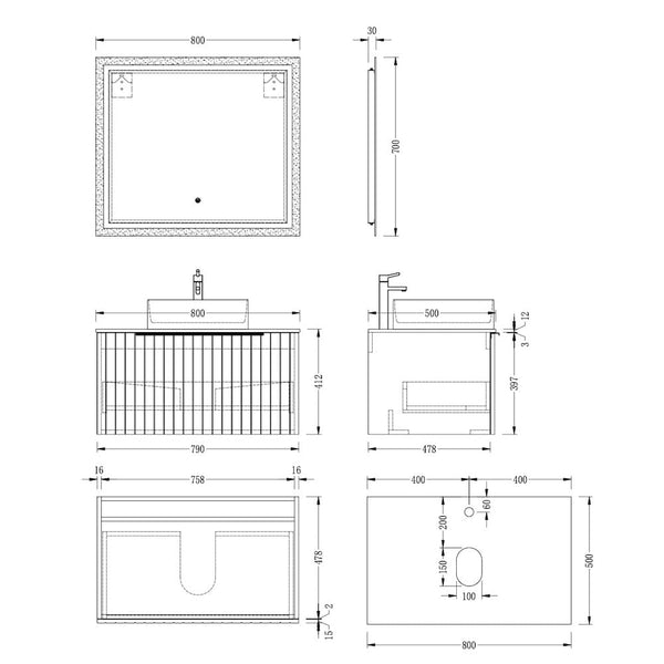 Valar Light Fluted Vanity - 800mm
