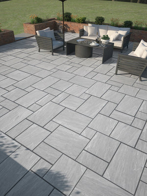 Kandla Grey Outdoor Porcelain Slabs - Mix Size Pack
