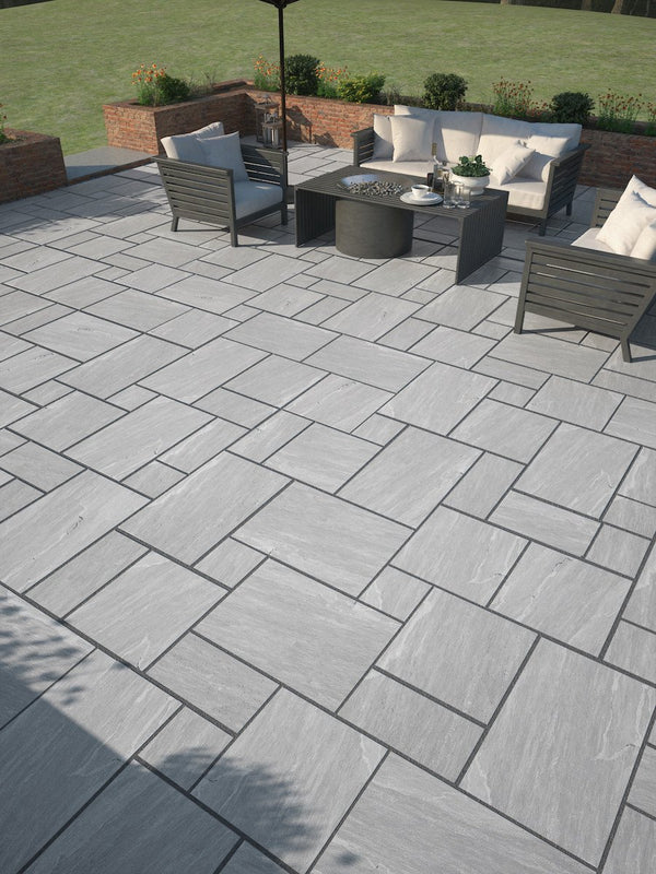 Kandla Grey Outdoor Porcelain Slabs - Mix Size Pack