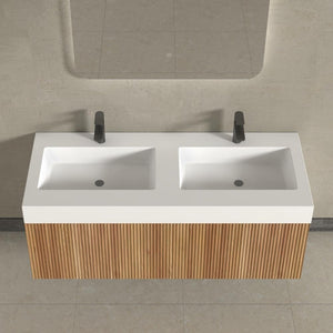 London Solid Wood Fluted Bathroom Double Sink Vanity With Stone Basin - 1200mm
