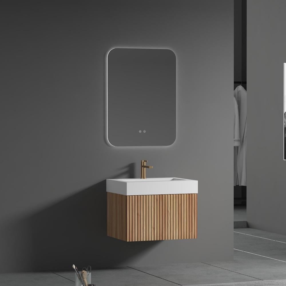 London Solid Wood Fluted Bathroom Vanity With Stone Basin - 600mm