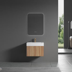 London Solid Wood Fluted Bathroom Vanity With Stone Basin - 600mm