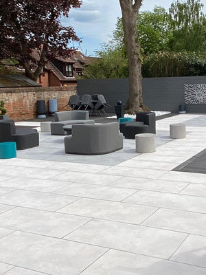 Luna White Virtue Vitrified Outdoor Porcelain Paving Slabs - 900x600x20mm