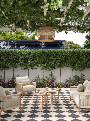 Lusso Cosmo Crema and Noir Checkerboard Porcelain Paving Slabs - 300x300x20mm