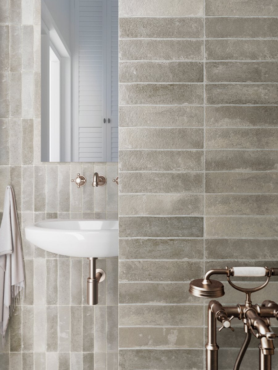 Madrazo Grey Brick Effect Porcelain Tiles - 70x280mm