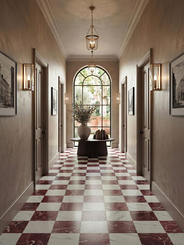 Majestic Rosso Levanto Italian Marble Effect Porcelain Tile - 300x300x9mm