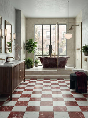 Majestic Rosso Levanto Italian Marble Effect Porcelain Tile - 300x300x9mm