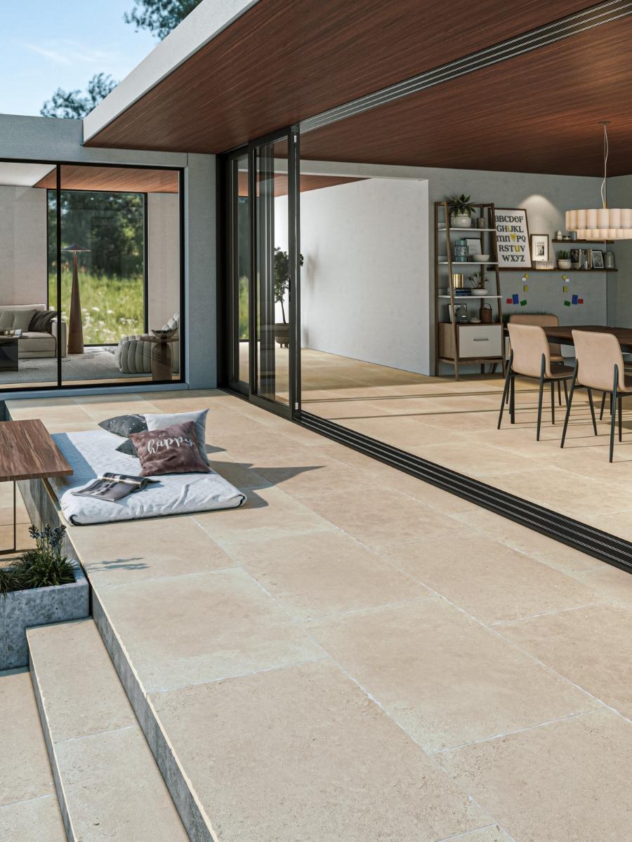 Marseille Cream Antique Chiselled Edge Porcelain Slab - 900x600x20mm