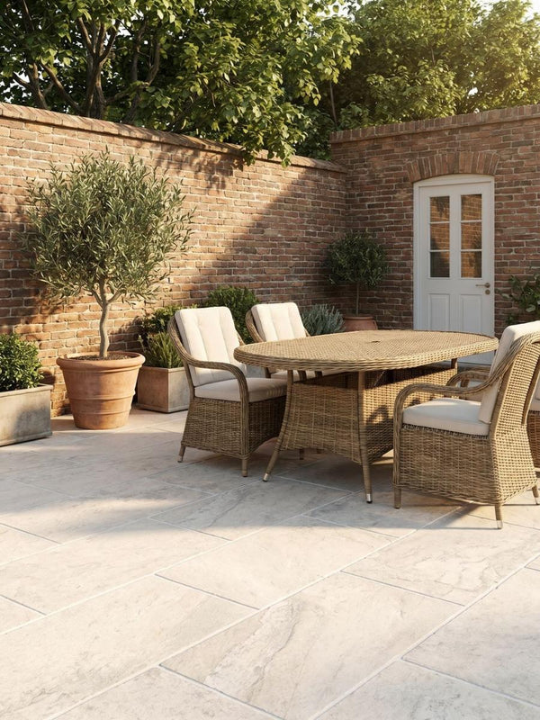 Masia White Antique Chiselled Porcelain Paving Slabs - 900x600x20mm