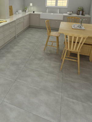 Concrete Light Click Vinyl Floor Tiles - 935x465mm