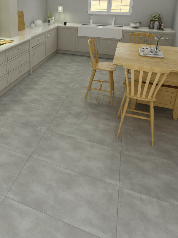 Concrete Light Click Vinyl Floor Tiles - 935x465mm