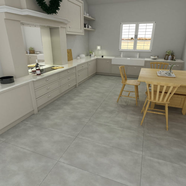 Concrete Light Click Vinyl Floor Tiles - 935x465mm