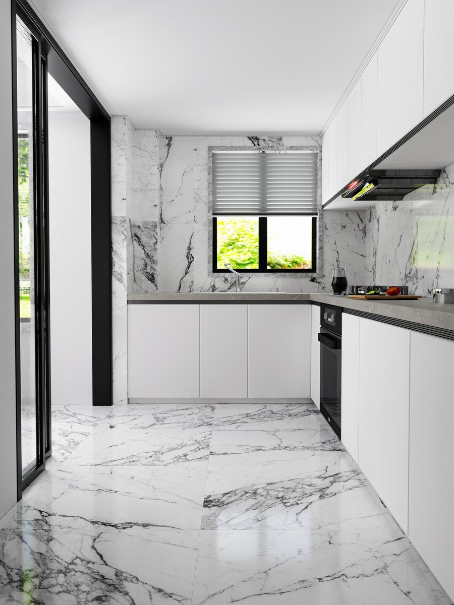 Minorca White Marble Effect Matt Non-Slip Porcelain Tiles - 600x600mm