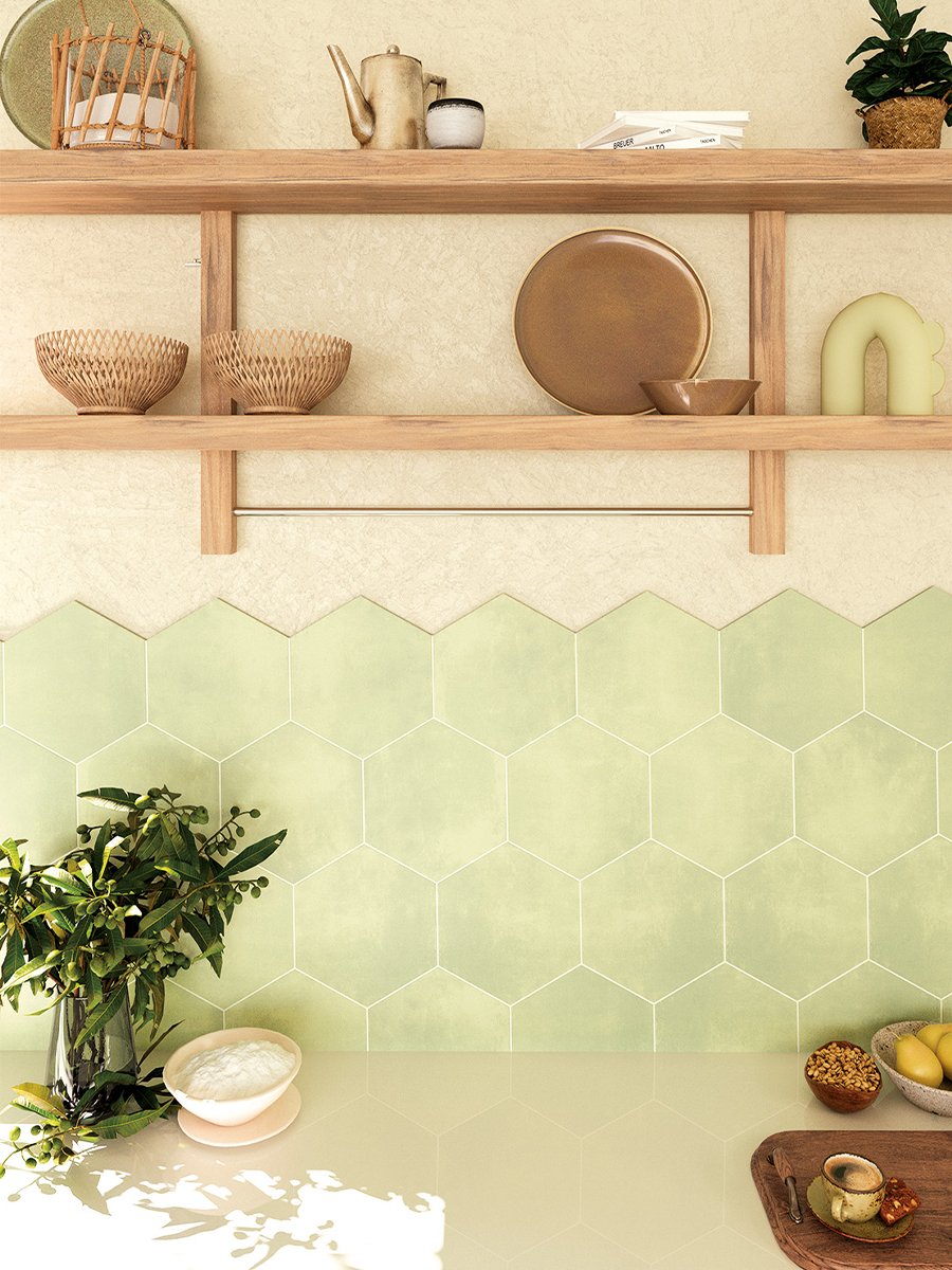 Mirage Verde Plain Hexagon Tile - 198x228mm