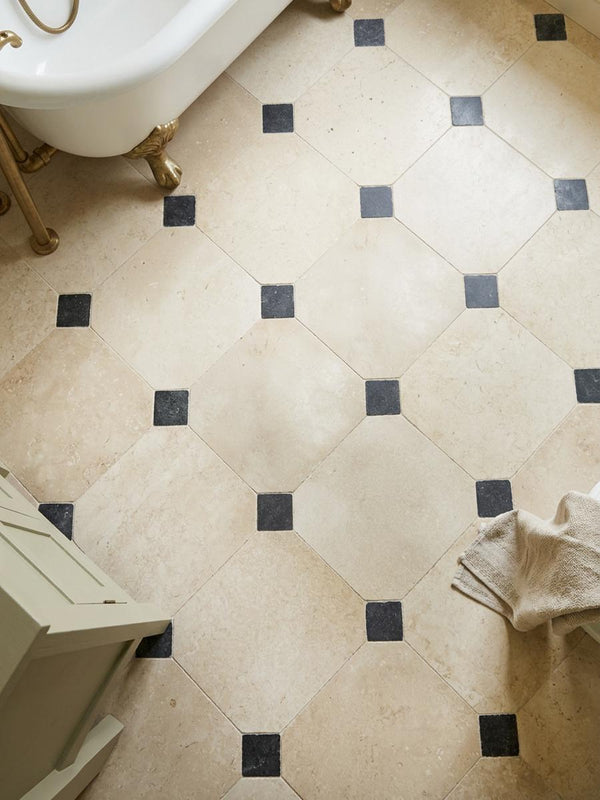 Naples Light Sandblasted And Honed Octagon Limestone - 500x500mm (With Inset)