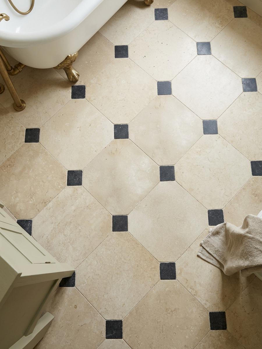 Naples Light Honed Octagon Limestone - 500x500mm (With Inset)