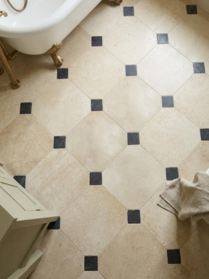 Naples Light Honed Octagon Limestone - 500x500mm (With Inset)