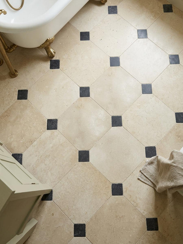 Naples Light Honed Octagon Limestone - 500x500mm (With Inset)