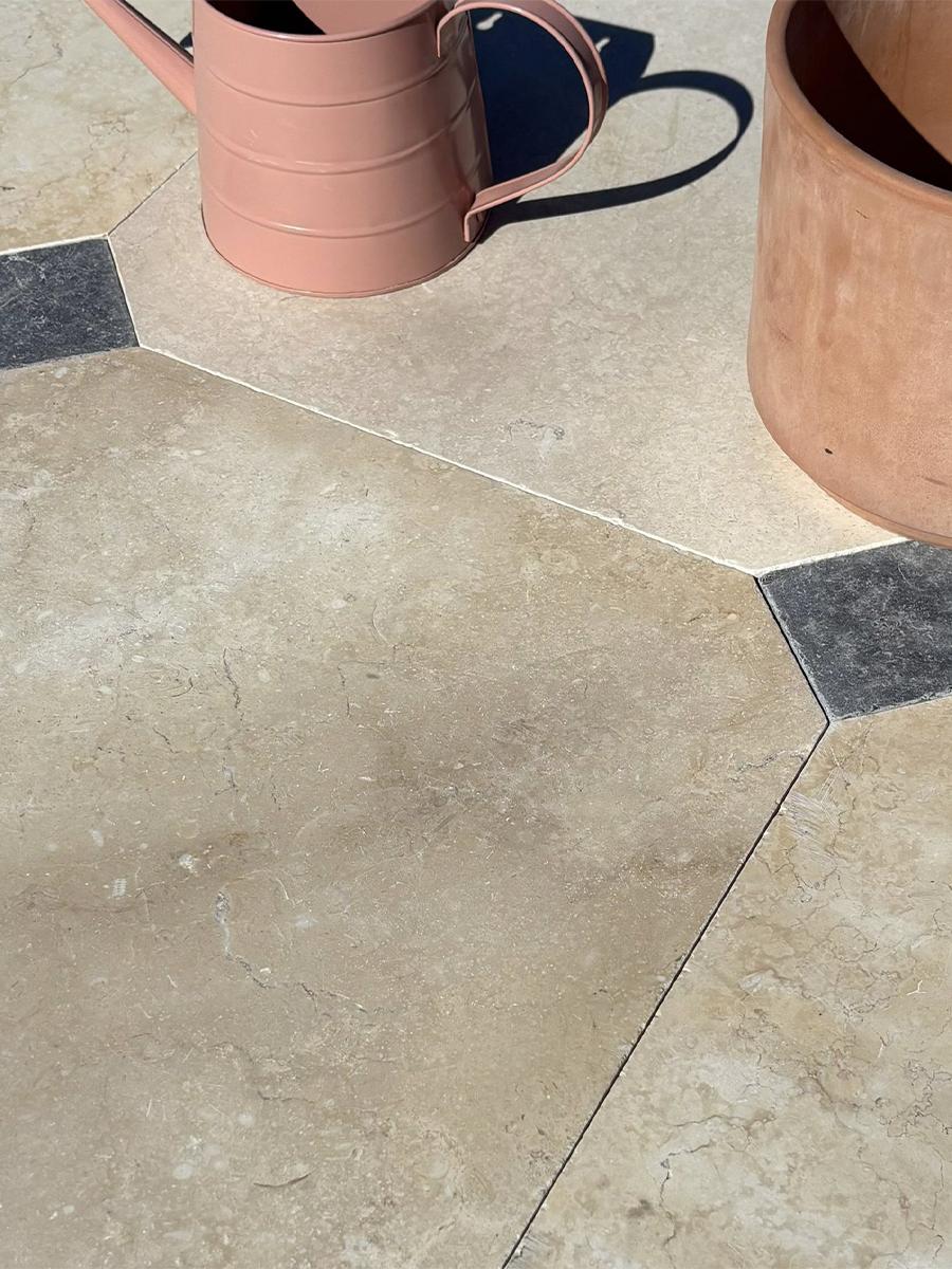 Naples Light Honed Octagon Limestone - 500x500mm (With Inset)