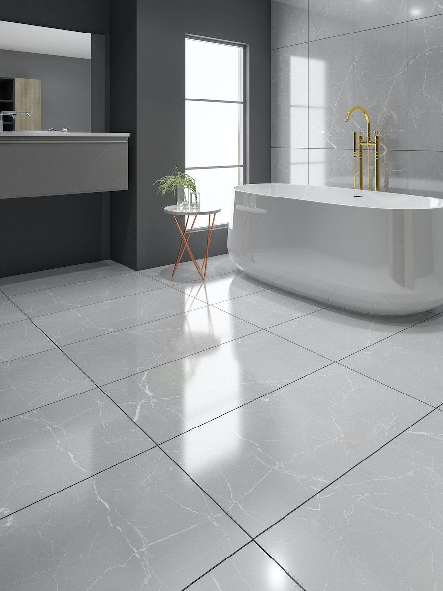 Nexus Grey Gloss Porcelain Tile - 600x300mm