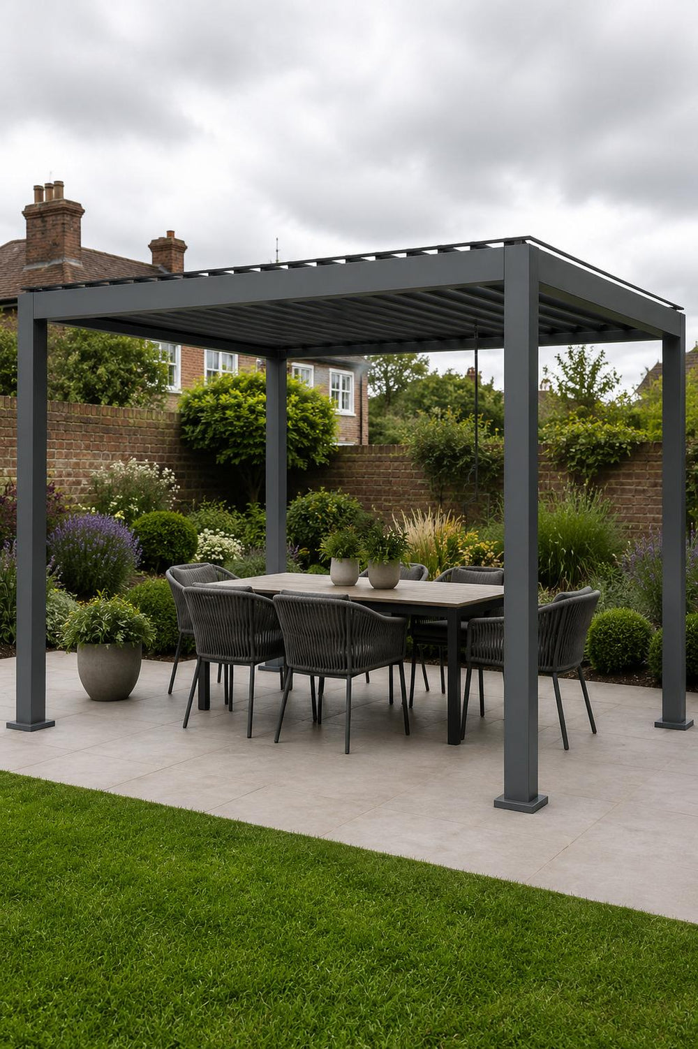 Shadow Nord Steel Pergola in Graphite Grey - 3 x 4m Free Standing