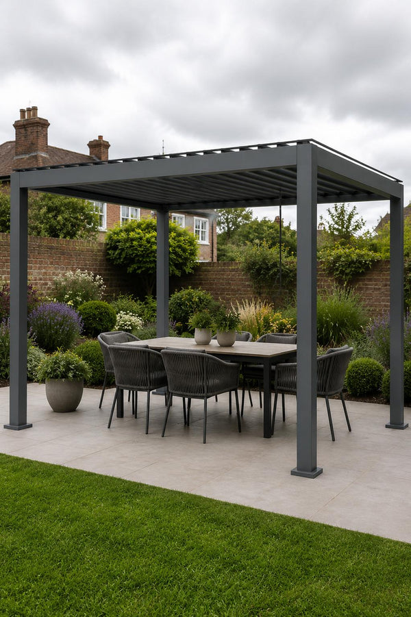 Shadow Nord Steel Pergola in Graphite Grey - 3 x 4m Free Standing