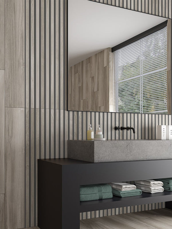 Nordic Taupe Wood Slat Decor Tile - 1200x600mm