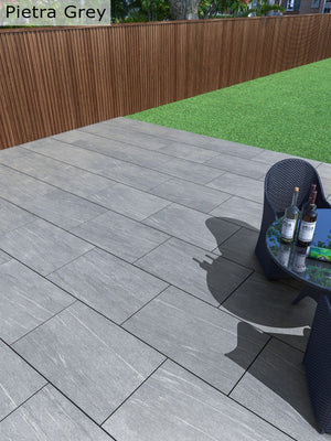 Pietra Grey Outdoor Porcelain Slabs - Mix Size Pack