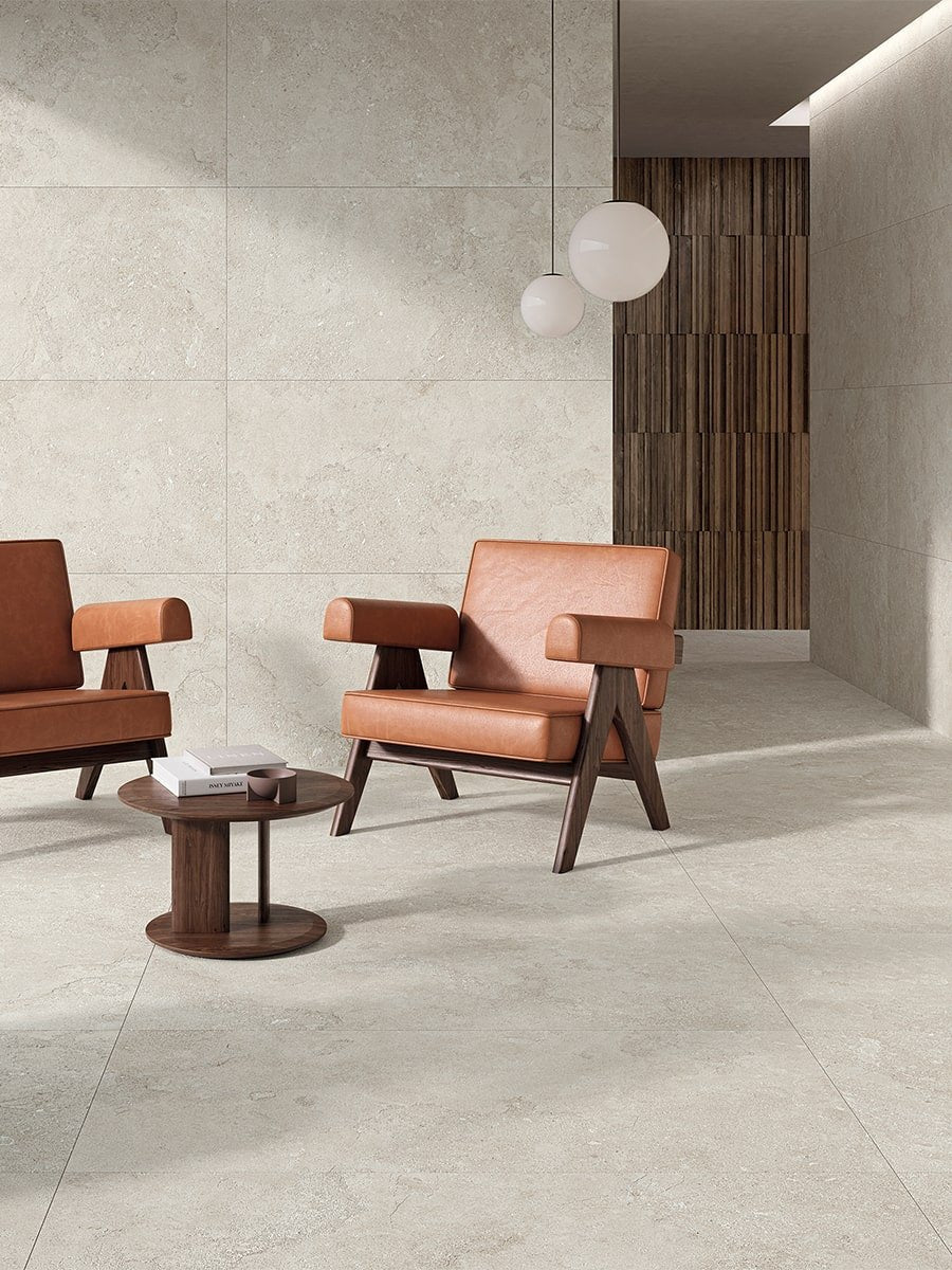 Portland Bone Limestone Effect Porcelain Tile - 600x600mm