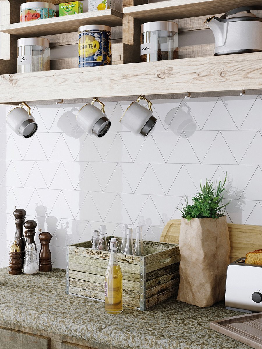 Mayfair White Pyramid Gloss Wall Tiles - 115x130