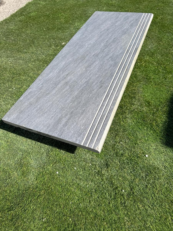 Quartz Anthracite Porcelain Bullnose Tiles - 900x450x20mm