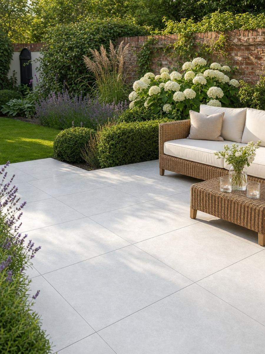 Quartz White Outdoor Porcelain Paving Tiles - 900x600x20mm