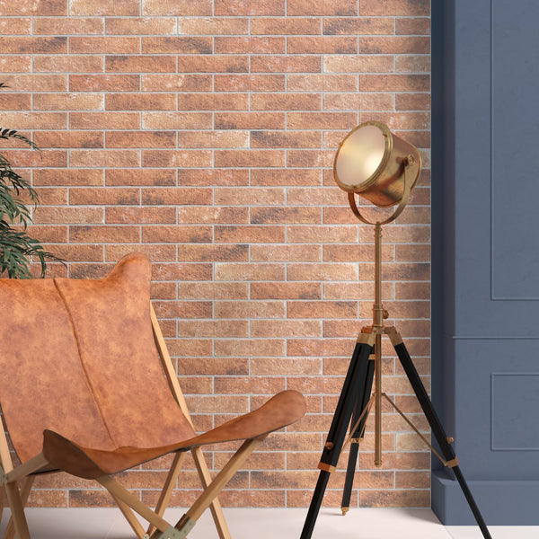 Red Brick Effect Porcelain Wall &amp; Floor Tile - 75x300mm