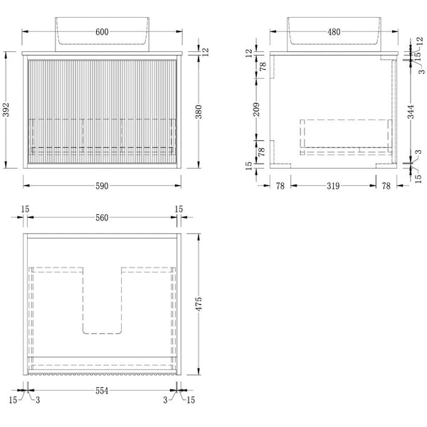 Rio Solid Wood Fluted Vanity With/Without Mirror - 400mm / 600mm / 800mm
