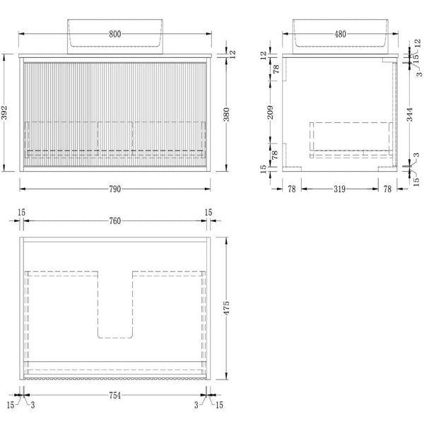 Rio Solid Wood Fluted Vanity With/Without Mirror - 400mm / 600mm / 800mm