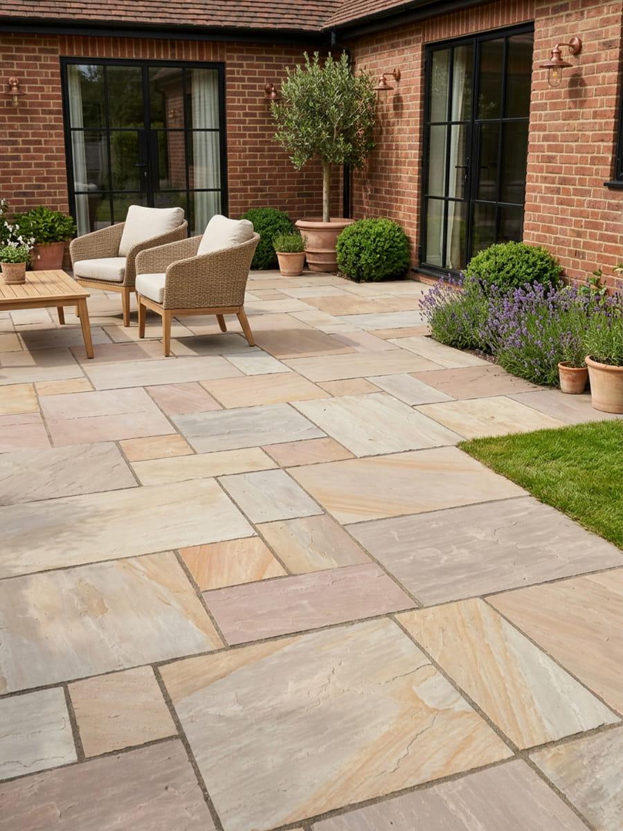 Golden Buff Indian Sandstone Slabs - Mix Size Patio Pack