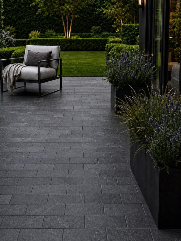 Roca Anthracite Outdoor Porcelain Cobble Setts - 200x100x20mm