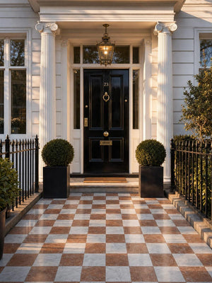 Lusso Rosso + Carrara Checkerboard Porcelain Paving Slabs - 300x300x20mm