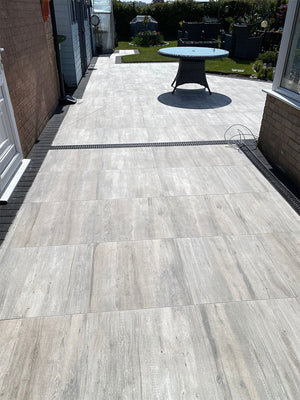 Rush Grey Wood Effect Outdoor Porcelain Paving Slabs - 595x595mm (Last Pack)
