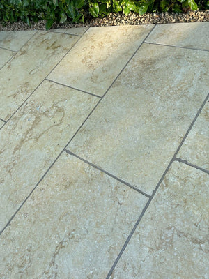 Sahara Beige Tumbled Limestone Paving Slabs - 900x600mm

