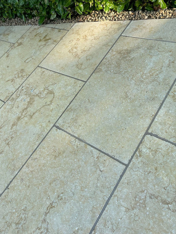 Sahara Beige Tumbled Limestone Paving Slabs - 900x600mm
