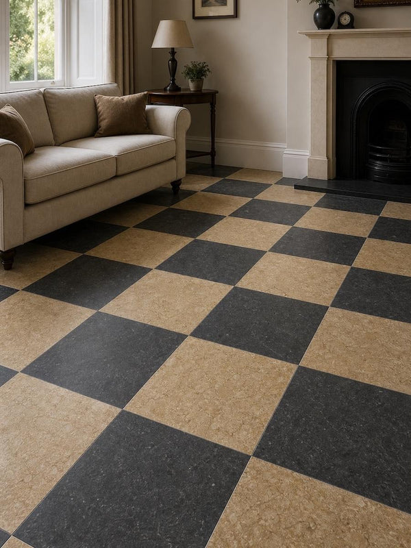 Savoy & Riviera Antique Checkerboard Limestone Tiles - 400x400x15mm