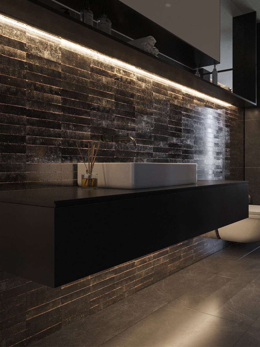 Soho Black Luxury Italian Gloss Wall Tiles - 60x250mm