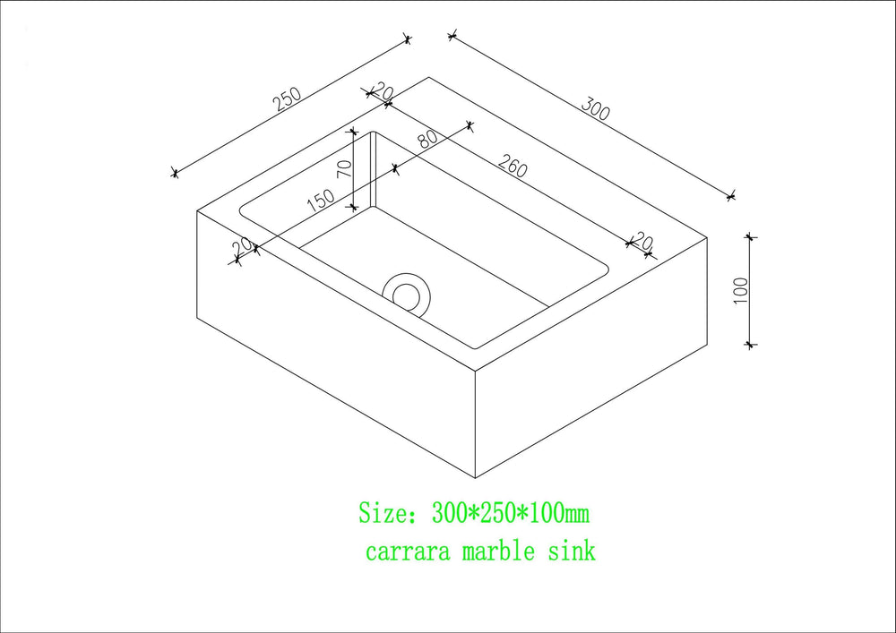 Carrara Marble Wall Hung Basin - 300mm