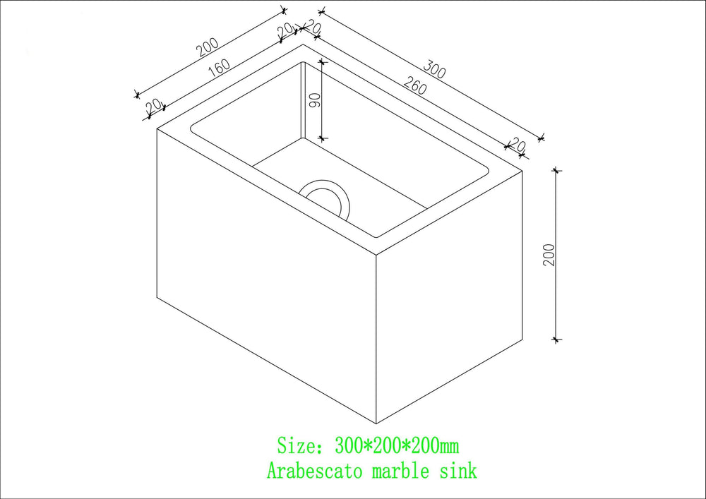 Arabescato Marble Wall Hung Deep Basin - 300mm