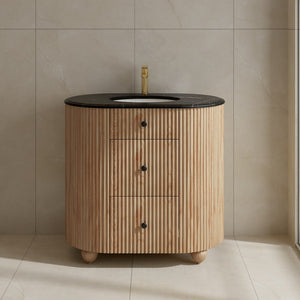 Soul Black Marquina Marble Top & Solid Wood Freestanding Vanity - 900mm
