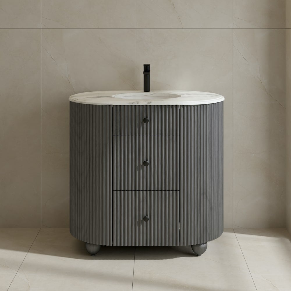 Soul Carrera Marble Top & Dark Grey Solid Wood Freestanding Vanity - 900mm