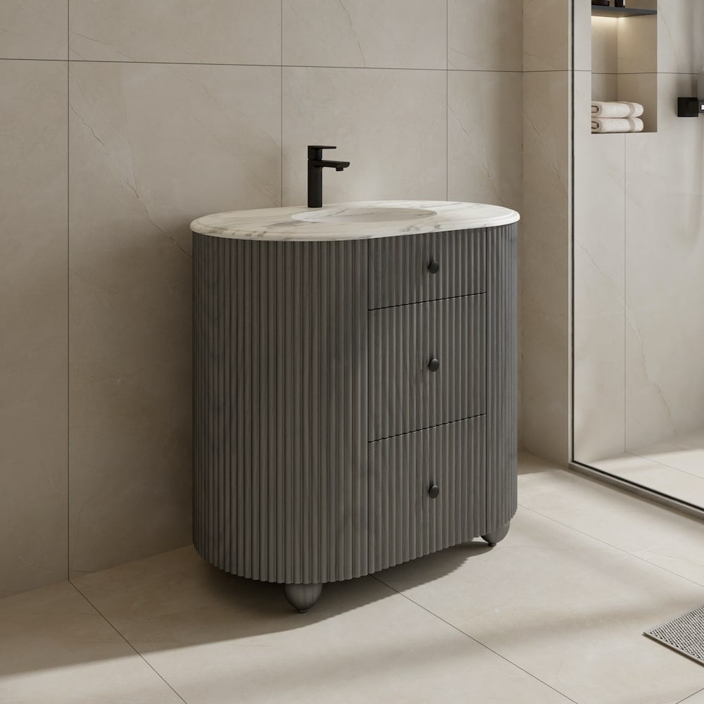 Soul Carrera Marble Top & Dark Grey Solid Wood Freestanding Vanity - 900mm
