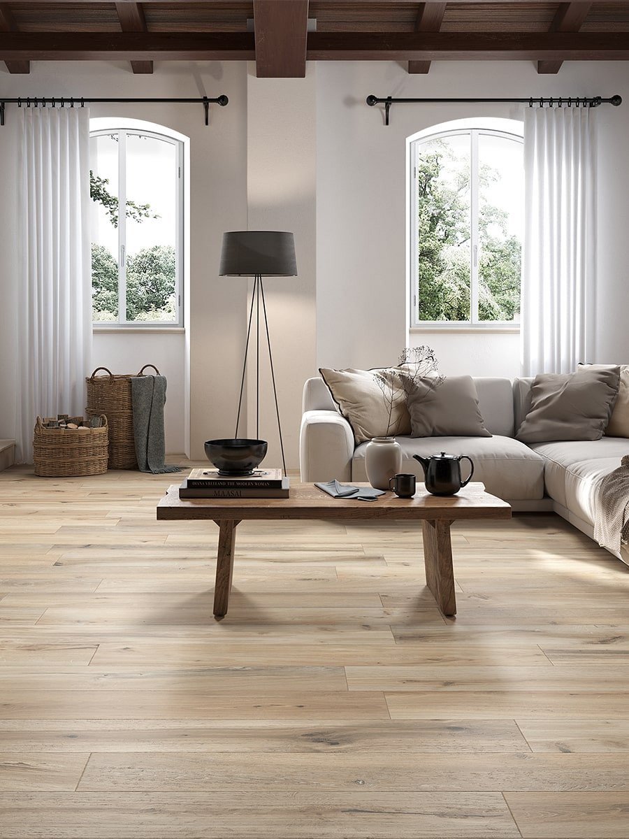 Timeless Ecru Italian Wood Effect Porcelain Tile - 1200x200mm